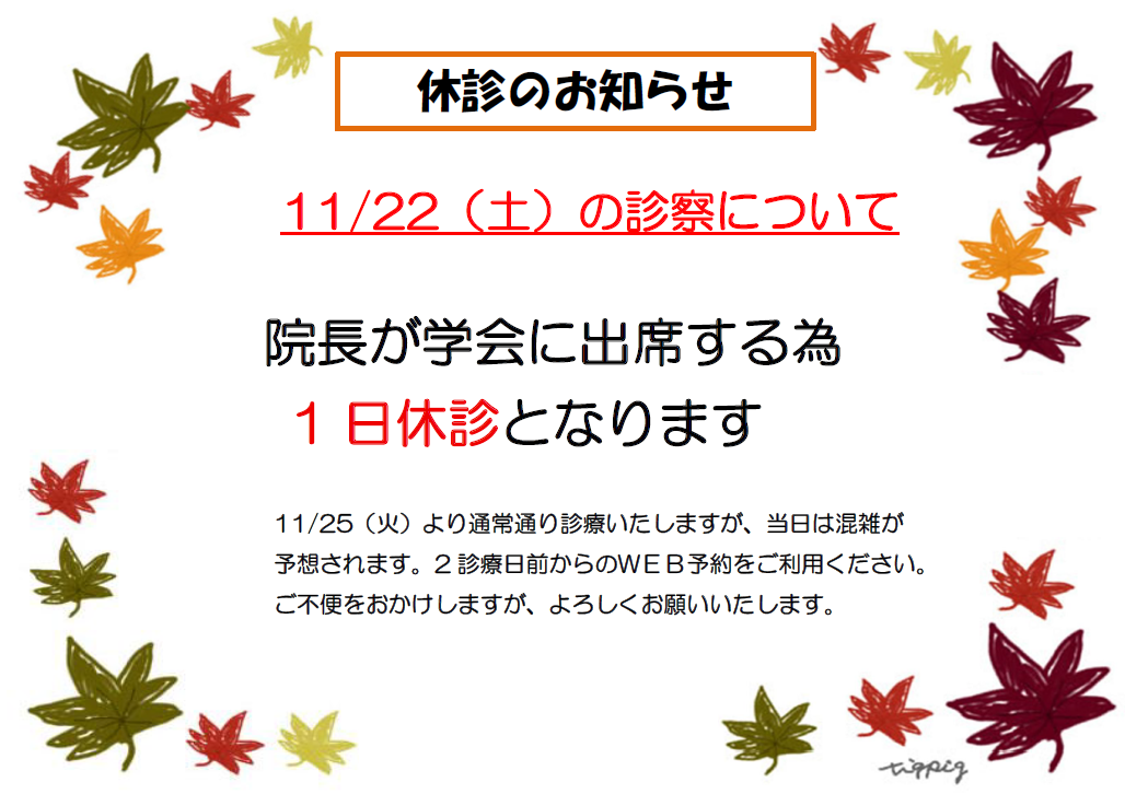 11/22(土）の診察についてのお知らせ